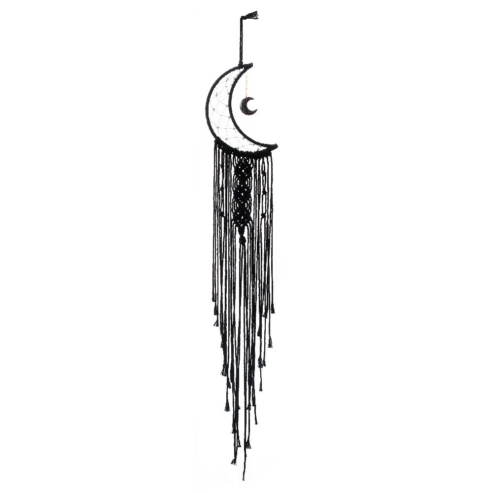 Boho Macrame Woven Wall Moon Decor With Led Lights - Picture 3 of 5